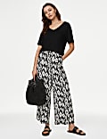  Printed Wide Leg Cropped Trousers