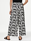  Printed Wide Leg Cropped Trousers