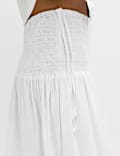 Linen Rich Shirred Tie Detail Maxi Skirt