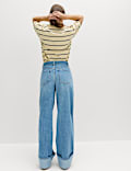 Pure Cotton Belted Wide Leg Turn Up Jeans