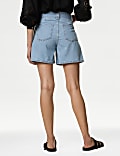 Denim Pleat Front Belted Shorts