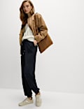 Jersey Drawstring Pintuck Tapered Trousers