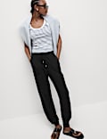 Jersey Drawstring Pintuck Tapered Trousers