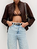 Relaxed High Waisted Gem Embellished Straight Leg Jeans
