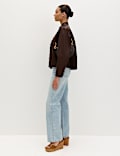 Relaxed High Waisted Gem Embellished Straight Leg Jeans