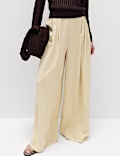 Pleated Tie Side Wide Leg Trousers