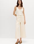 Denim High Waisted Belted Wide Leg Culottes