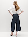 Jupe-culotte en jean coupe large taille haute &agrave; ceinture