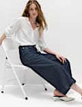 Jupe-culotte en jean coupe large taille haute &agrave; ceinture