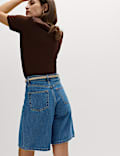 Denim Pleat Front Wide Shorts