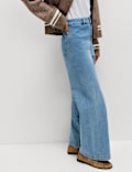 High Waisted Wide Leg Ankle Grazer Jeans