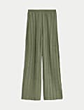 Textured Elasticated Waist Wide Leg Trousers