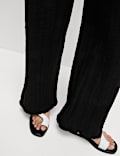 Textured Elasticated Waist Wide Leg Trousers