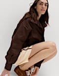 Side Stripe Longline Shorts with Linen