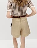 Szorty z wysoką talią w paski 100% lnu