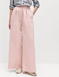 Pure Cotton Poplin Pull On Super Wide Leg Trousers