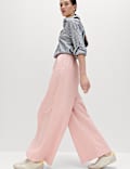 Pure Cotton Poplin Pull On Super Wide Leg Trousers