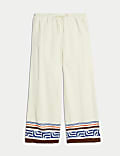 Linen Rich Printed Wide Leg Trousers