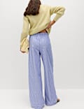 Pure Cotton Striped Drawstring Wide Leg Trousers