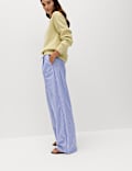 Pure Cotton Striped Drawstring Wide Leg Trousers
