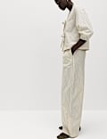 Pure Cotton Striped Drawstring Wide Leg Trousers