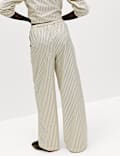 Pure Cotton Striped Drawstring Wide Leg Trousers