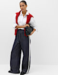 Cotton Rich Side Stripe Pull On Wide Leg Trousers