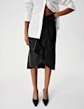 Faux Leather Midi Wrap Skirt