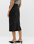 Leather Look Split Back Midi Skirt
