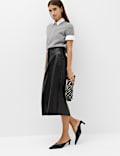 Leather Look Split Back Midi Skirt