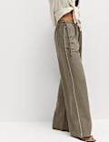 Linen Rich Tie Side Wide Leg Trousers