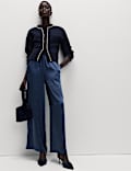 Satin Drawstring Wide Leg Trousers