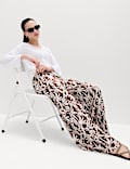 Printed Pull On Wide Leg Trousers