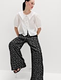 Printed Pull On Wide Leg Trousers