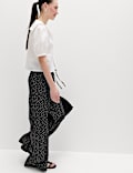Printed Pull On Wide Leg Trousers