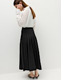 Cotton Rich Checked Button Detail Maxi Skirt