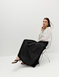 Cotton Rich Checked Button Detail Maxi Skirt