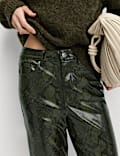 Faux Leather Snake Print Straight Leg Trousers