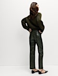 Faux Leather Snake Print Straight Leg Trousers