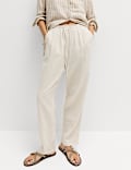 Linen Rich Elasticated Waist Tapered Trousers