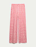 Gingham Elasticated Waist Wide Leg Trousers