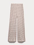 Gingham Elasticated Waist Wide Leg Trousers