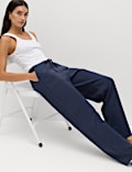 Pull On Elasticated Waist Straight Leg Trousers
