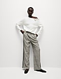 Checked Pull On Wide Leg Trousers