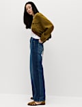 High Waisted Two Tone Wide Leg Jeans