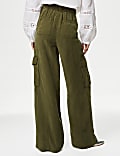 Lyocell Blend Utility Wide Leg Trousers