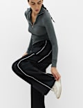 Ponte Side Stripe Drawstring Wide Leg Joggers