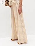 Striped Wide Leg Trousers with Linen