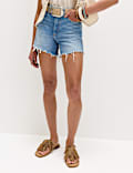 High Waisted Raw Hem Denim Shorts