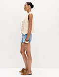 High Waisted Raw Hem Denim Shorts